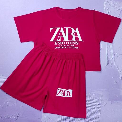 ست تیشرت کراپ و شورتک زنانه ZARA فری سایز (سایز 38 تا 44) جنس نخ پنبه